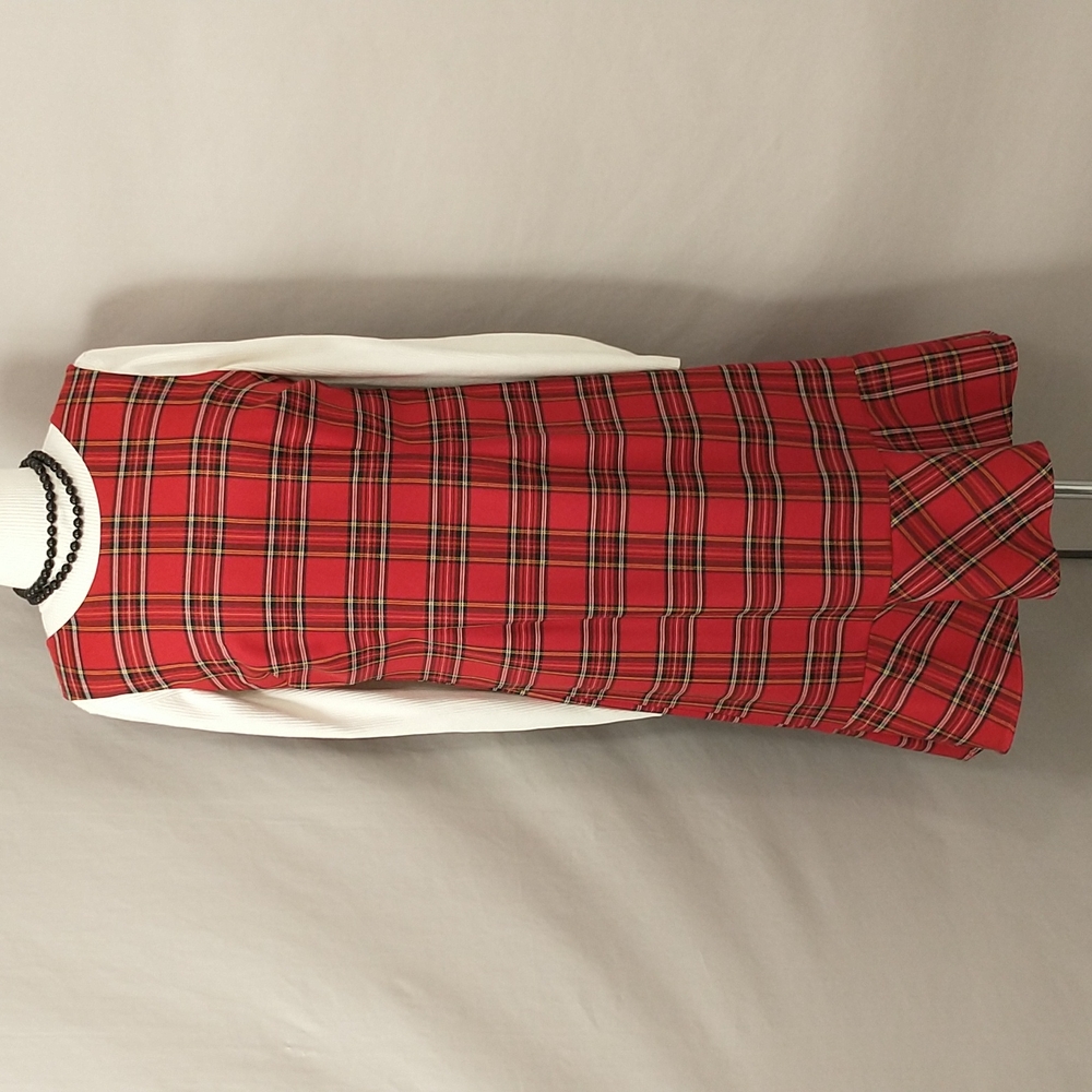 Red Plaid Jumper Ruffle Hem NWT Talbots mrk2P fit4 see Measurements Midi Stewart